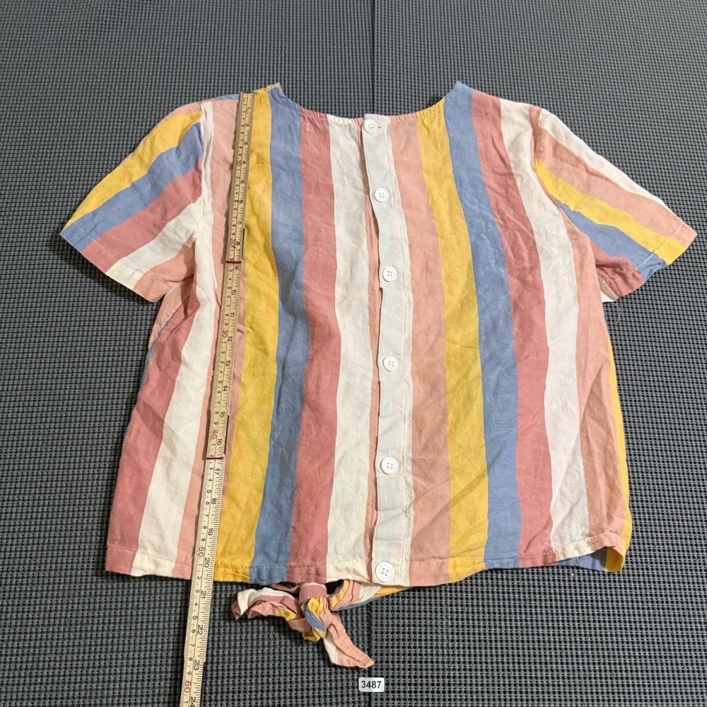 Madewell Womens Small Multicolor Striped Tie Front Button Back Short Sleeve Top - Picture 4 of 5